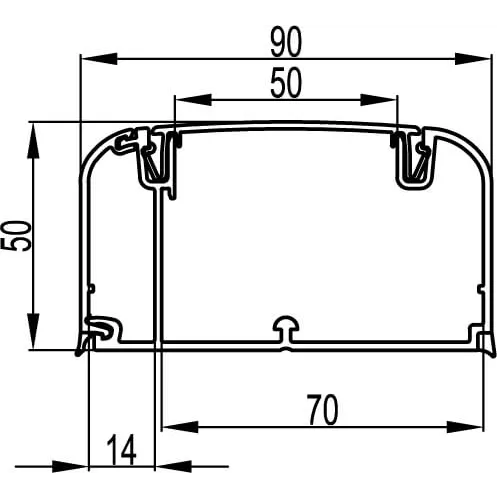 Кабель канал 90x50 с перегородкой с боковой и фронтальной крышками in liner front